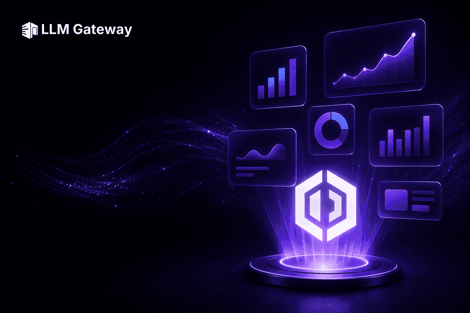 Organization-wide analytics on LLM Gateway: total spend, requests, and tokens across every project, broken down by model, project, and API key