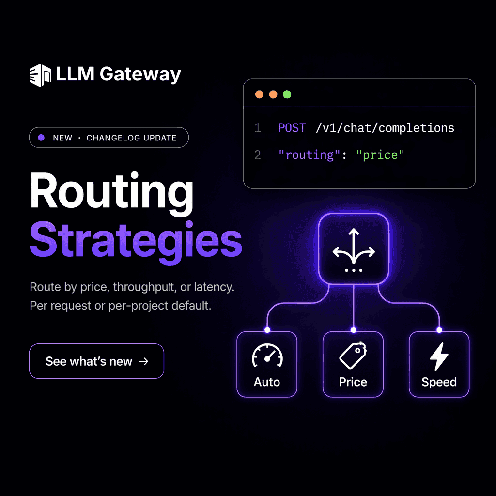 Routing strategies on LLM Gateway: auto, price, throughput and latency