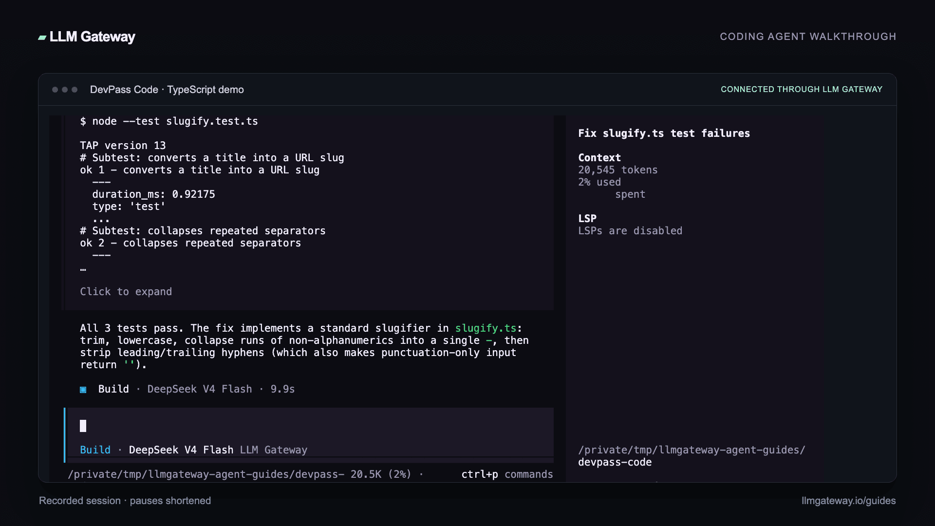 DevPass Code completing the coding task through LLM Gateway